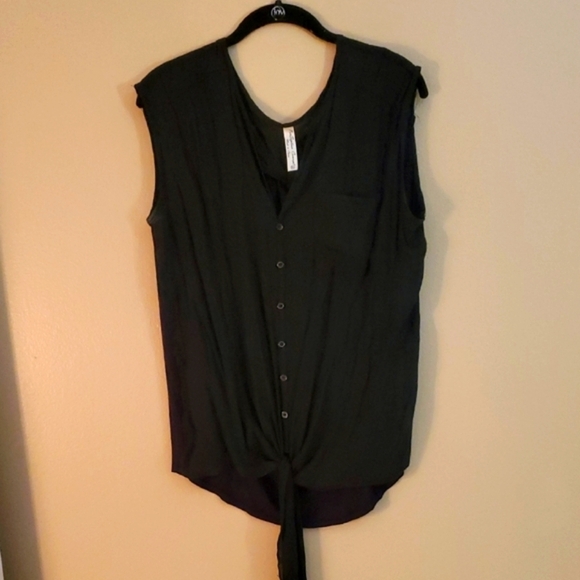PerSeption Concept Tops - PerSeption Concept Black Sleeveless Tie-Front Blouse